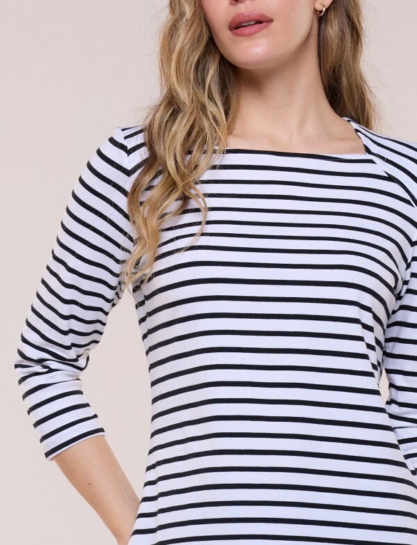 Remera Escote Bote Con Manga 3/4 Raglán BLANCO/NEGRO