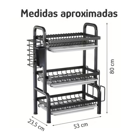 Escurridor de Platos 3 Niveles Acero Bandejas 52x25x60cm Negro