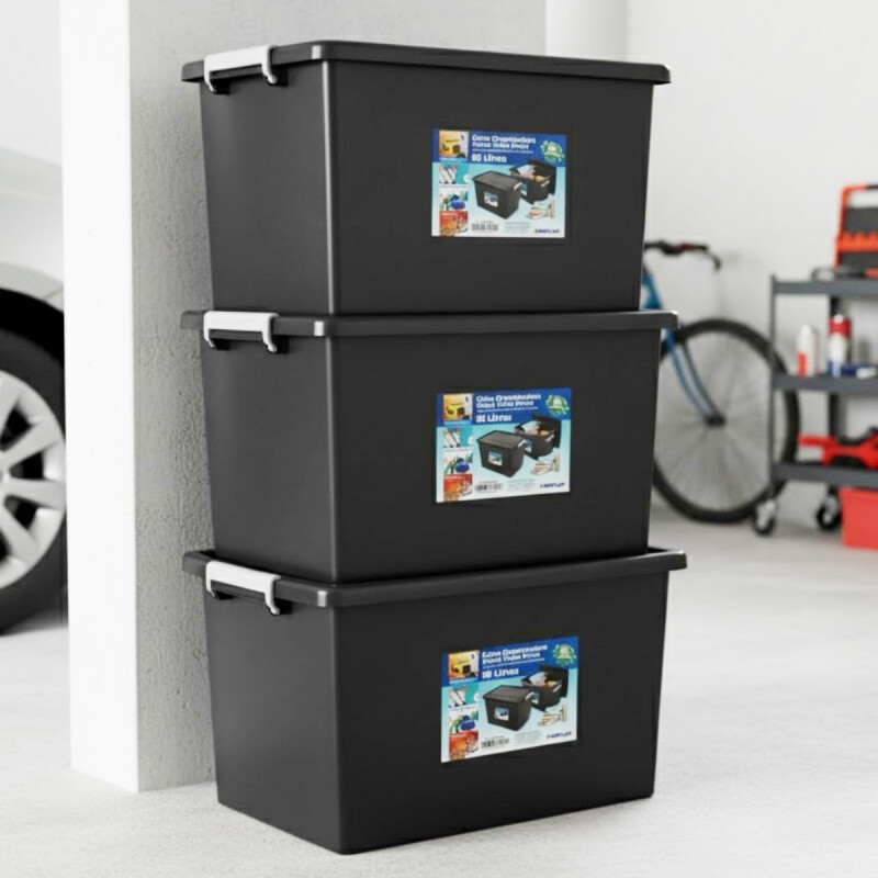 Set x3 Caja Organizadora 56 Lts NEGRO