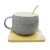 Taza Cerámica con Cuchara y Posavaso 200 ml GRIS