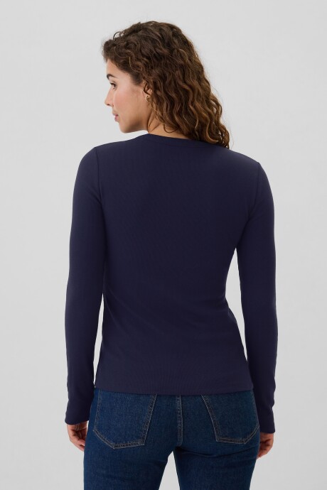 Remera Rib Manga Larga Mujer Navy Uniform