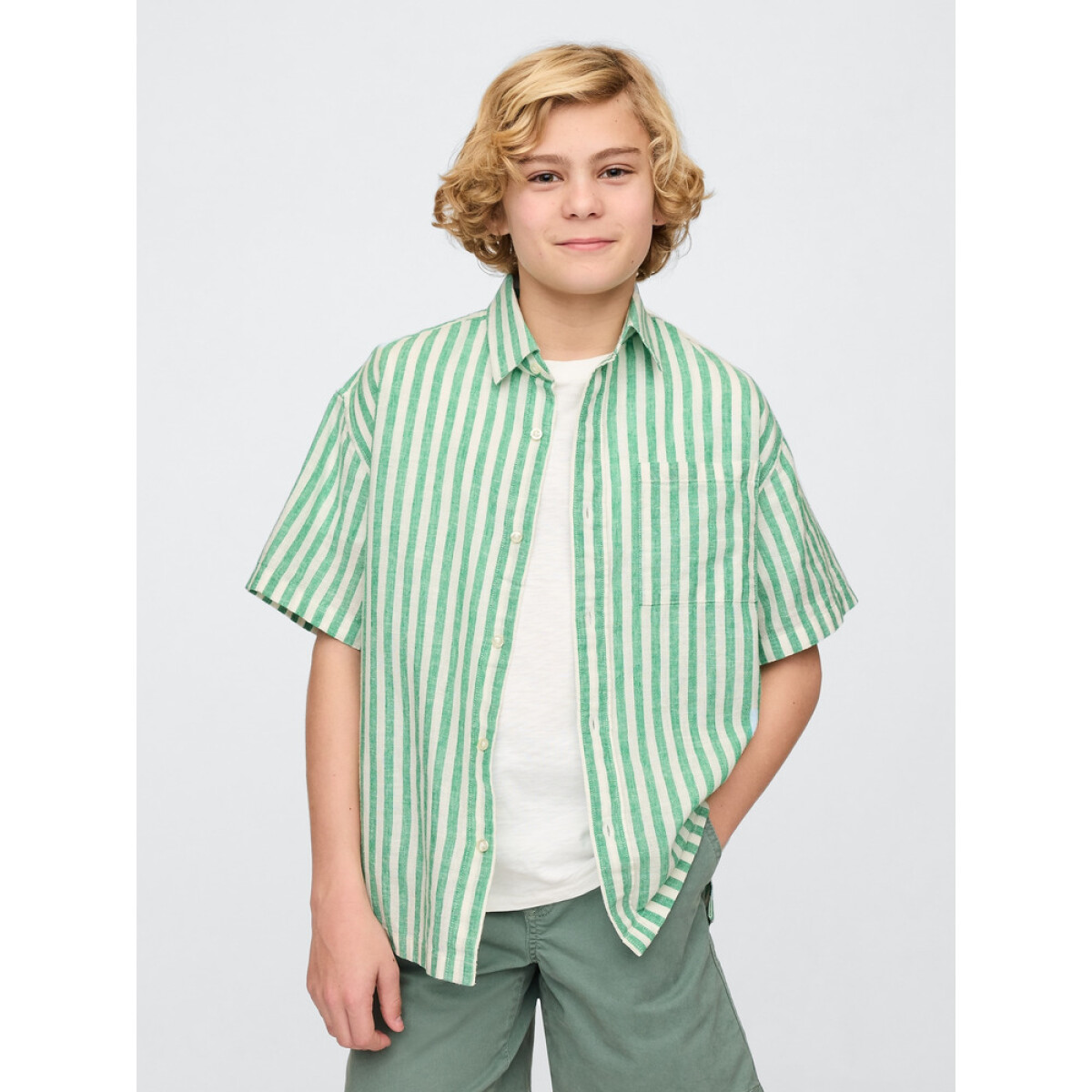 SS LINEN - GREEN STRIPE 