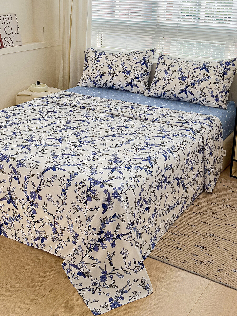 JUEGO DE SÁBANAS SOMMIER FLORAL - AZUL 