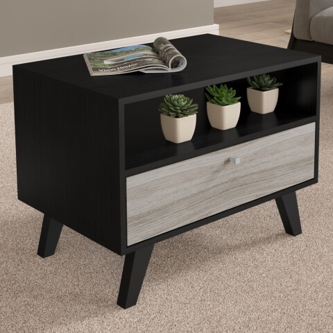 Mesa Ratona de Centro Living Con Cajón - MDP - Negro/Gris Mesa Ratona de Centro Living Con Cajón - MDP - Negro/Gris