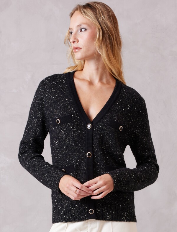 Cardigan Tweed Sparkle NEGRO