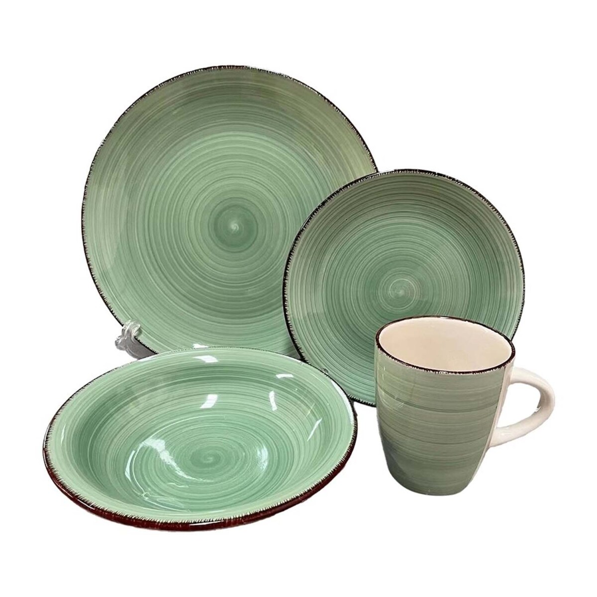 Juego Vajilla Cerámica 16P Platos Llanos Hondos Tazas 385ml - Verde 