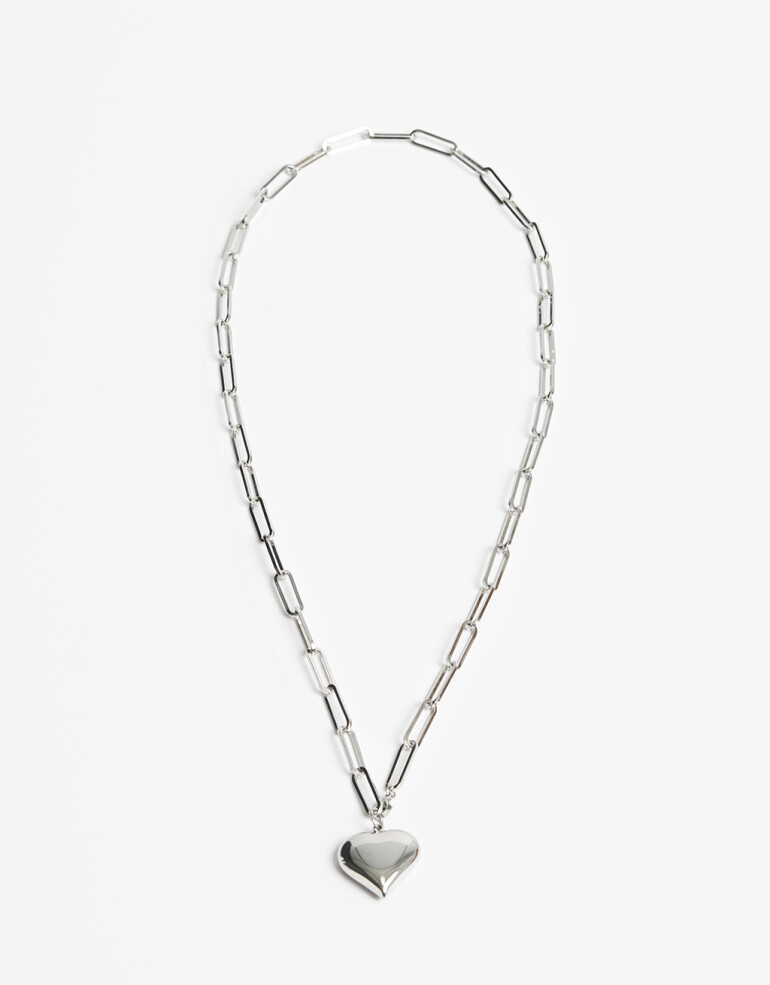 Collares Cortos Metal Collar De Cadena Acero Corazón - Plateado