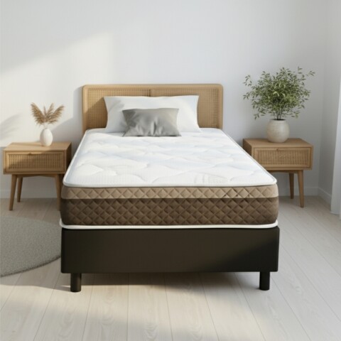 Sommier con Resortes Pocket Espuma Alta Densidad y Eurotop Soporte 130 Kg 1 Plaza y Media 110 cm de Ancho