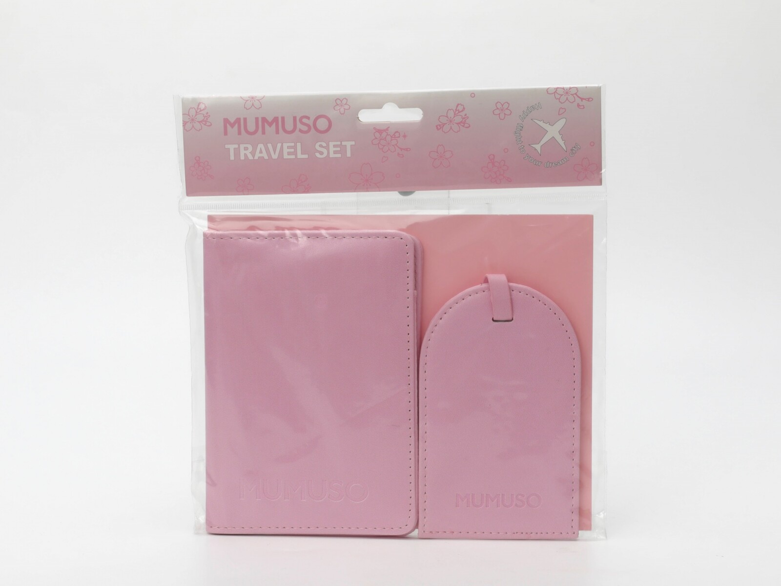 JUEGO DE PORTA PASAPORTES Y ETIQUETAS DE EQUIPAJE (COLECCIÓN CHERRY BLOSSOM/ROSA 