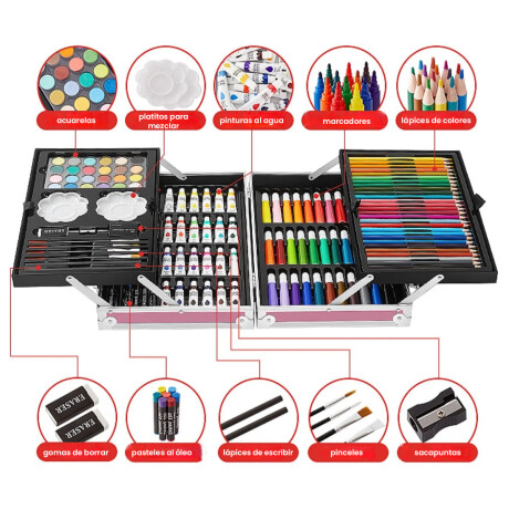 Set Valija Metálica Arte Escolar Didáctico 145 Piezas Esc002003-un