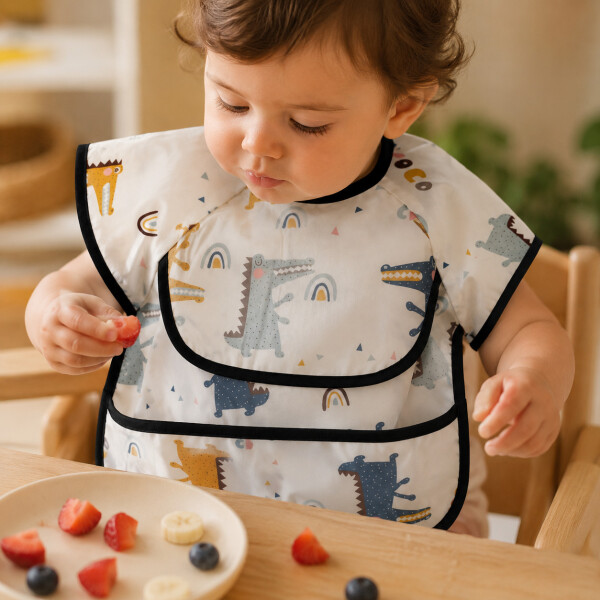 Babero Tipo Polera Impermeable para Bebé con Bolsillo Blanco 1