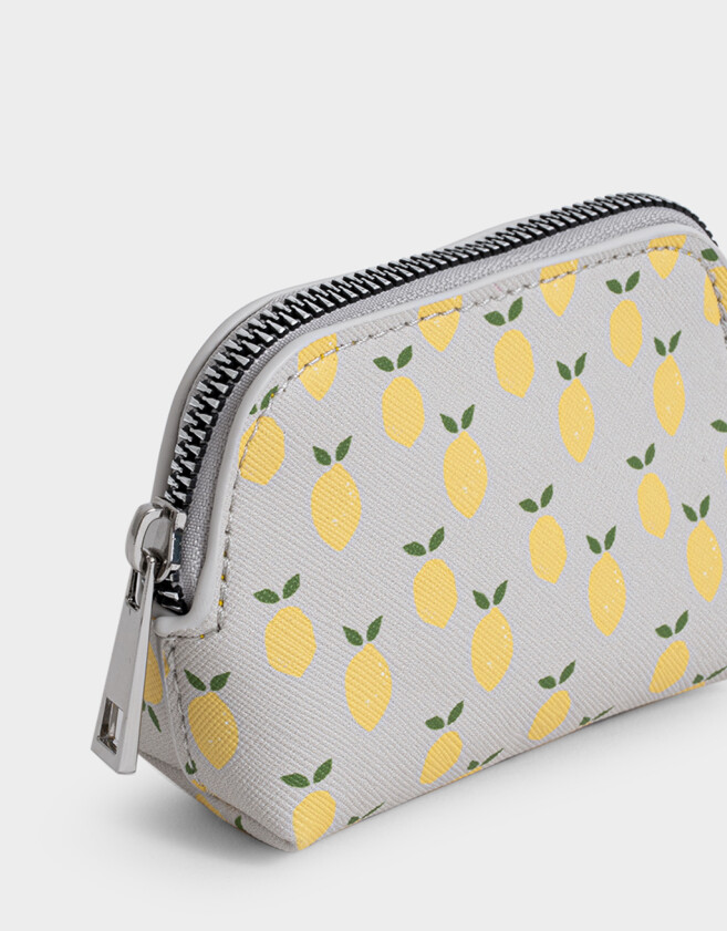 Monederos Estampados Monedero Cuerina Frutas - Gris Claro