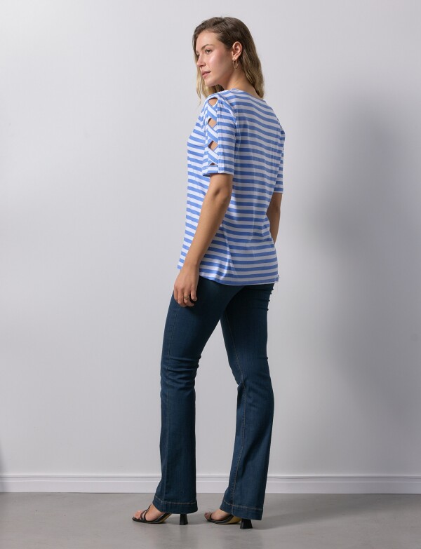Remera Algodon Lineas AZUL/MULTI