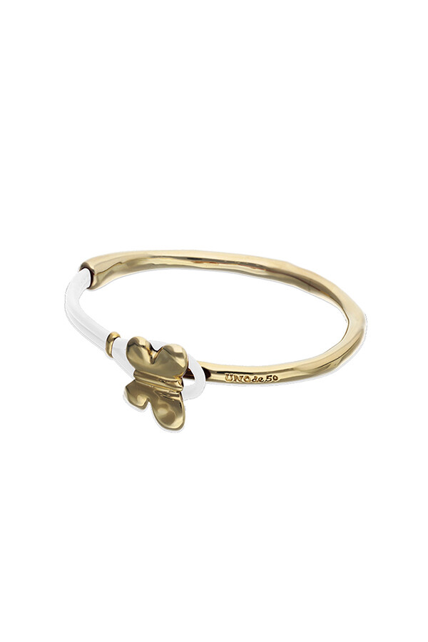 PULSERA DE CUERO CREMA SEMIRÍGIDA BAÑADA EN ORO 18K CON MARIPOSA Pulsera
