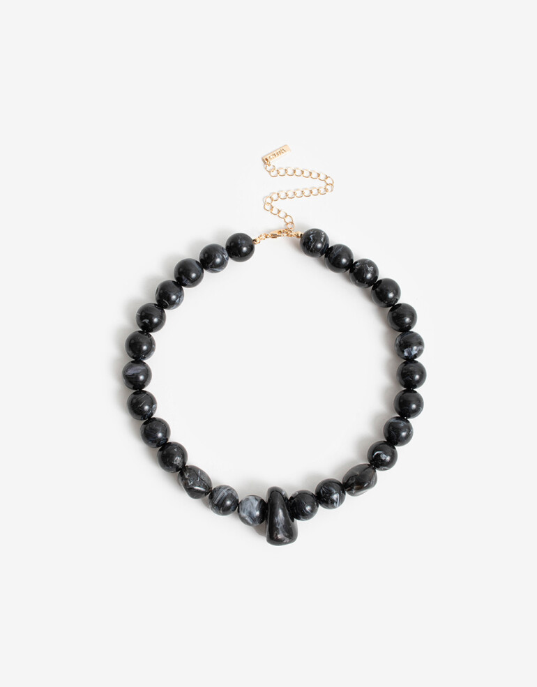 Collares Cortos Resina Collar Con Bolones - Dorado