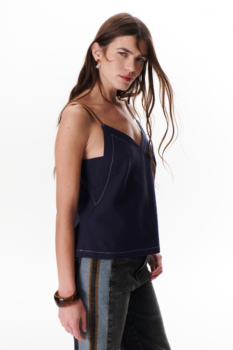 MUSCULOSA LINO ART AZUL