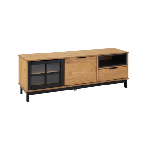 Rack de TV Rustico Madera Maciza Linea Denise Miel/Negro