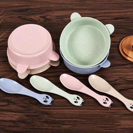 Set de Bowl Tazón y Cuchara para Comida Bebé en Plástico Azul
