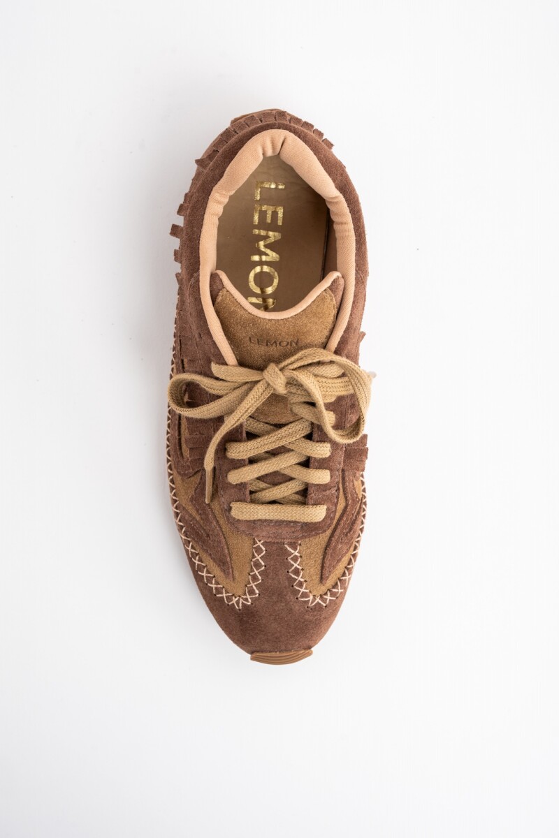 Zapatilla Gamuza Combinada C Flecos Camel