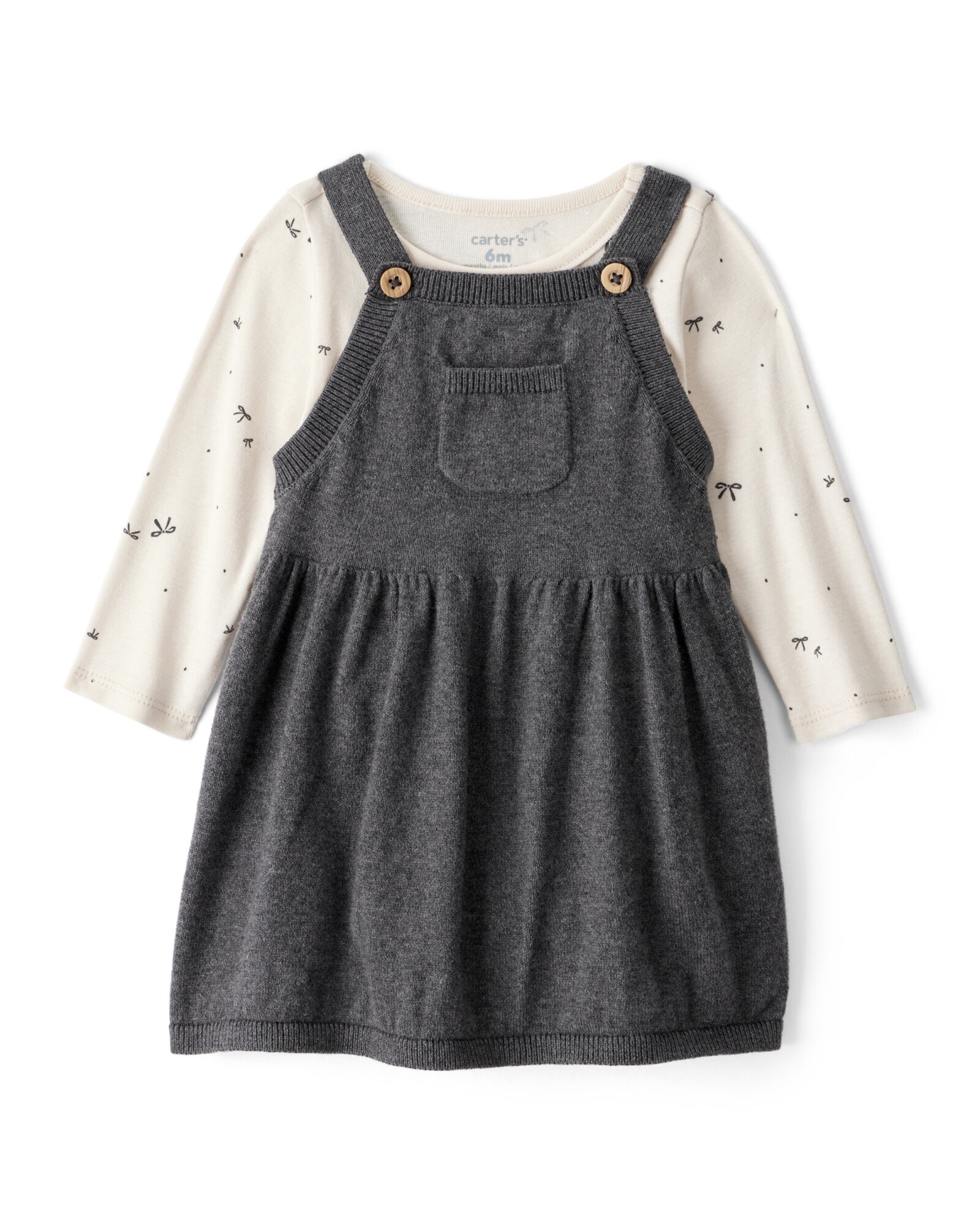 Set dos piezas de algodón, jumper y body, diseño lazos Sin color