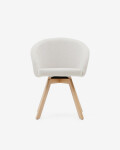 Silla giratoria Marvin chenilla beige y patas de madera maciza de haya acabado natural