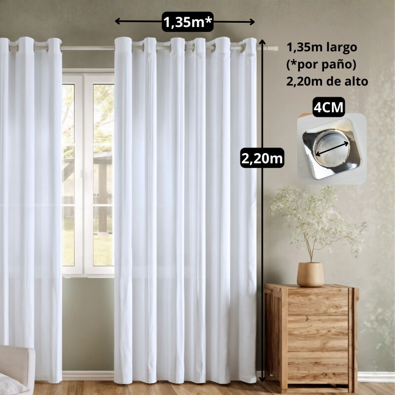 Cortina 100% Blackout set 4 paños 135 x 220 BLANCO