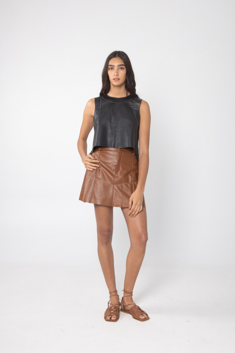 Falda Couro Short Camel