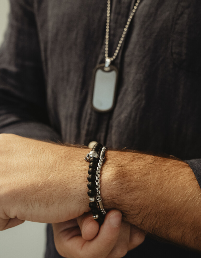 Pulseras Elásticas Piedras Pulsera Acero Men´s Collection - Negro