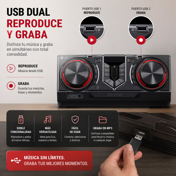Minicomponente Lg Cj45 Xboom MINICOMPONENTE LG XBOOM CJ45 NEGRO ROJO