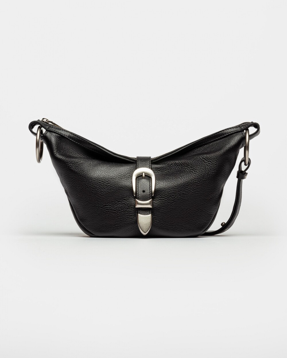 Bandolera Bambú En Cuero Satinado Negro