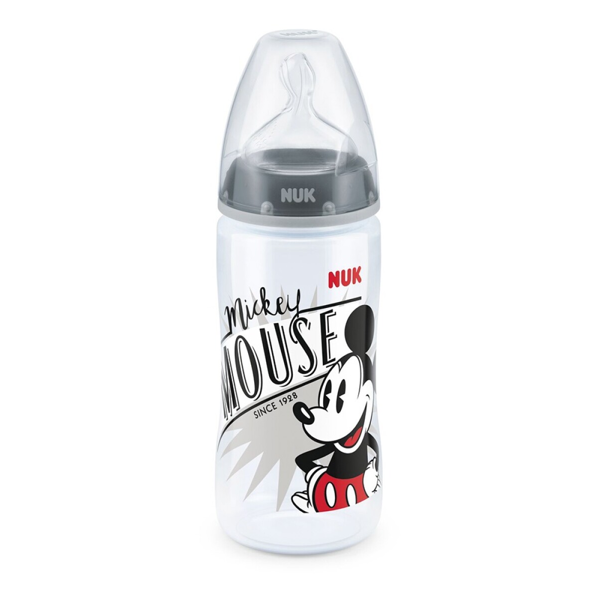 Mamadera First Choice Silicona Mickey Mouse Gris 300 Ml. 