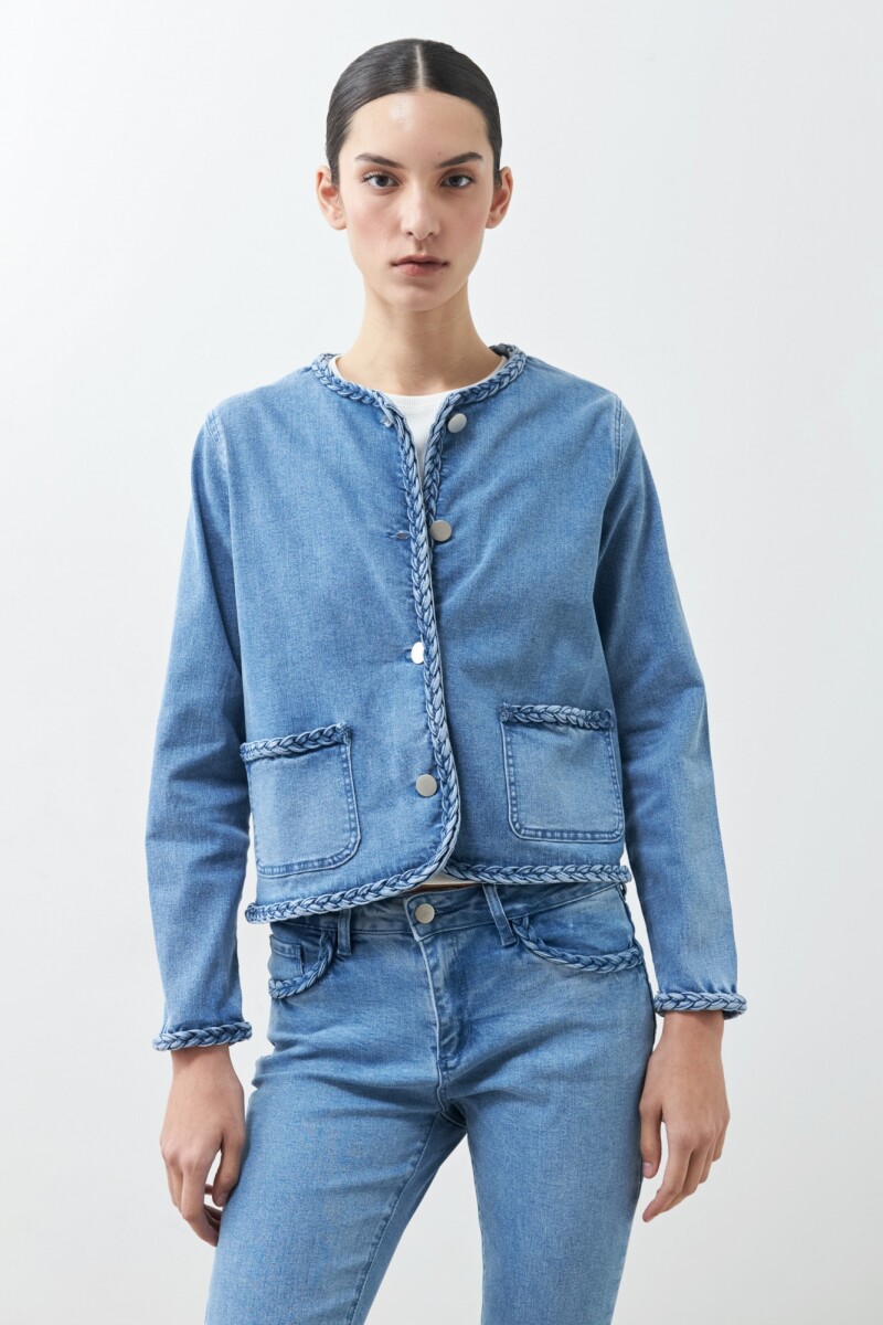 Chaqueta de jean con detalle trenzado jean medio