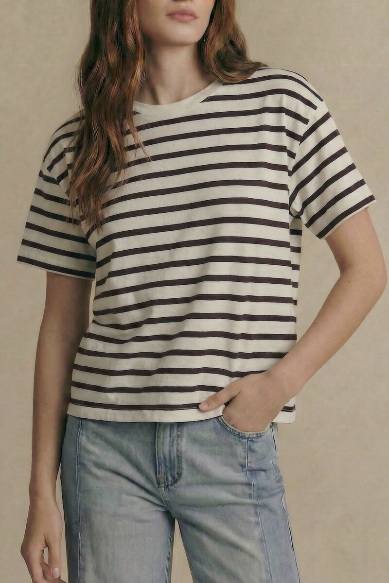 Remera Rayada Algodon Lavado Marron