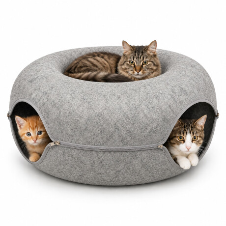 Cama Túnel Integrado Gatos Fieltro Dona Rascador Resistente Gris Claro