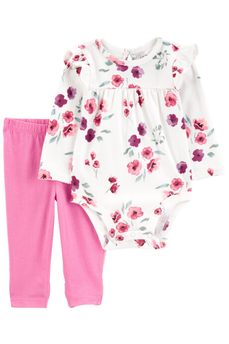 Set dos piezas de algodón, pantalón y body, diseño floral Sin color