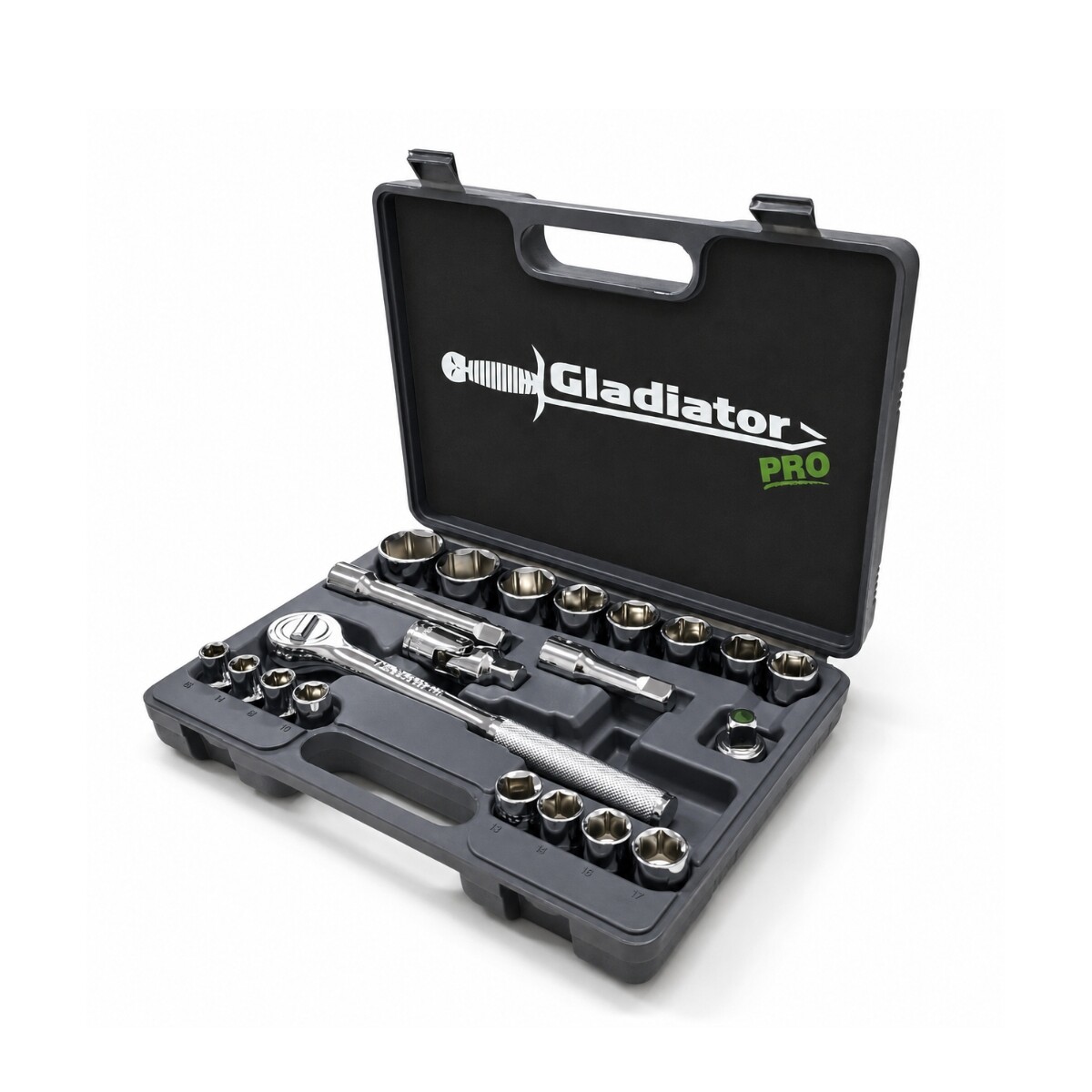 JUEGO DE TUBO, LLAVE CRIQUET METRICO 23P 3/8" GLADIATOR PRO Juego De Tubo, Llave Criquet Metrico 23p 3/8" Gladiator Pro