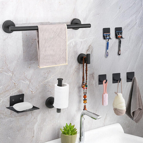 Set De Accesorios Para Baño Juego 9 Piezas Acero Inoxidable IMBACK Color Negro Set De Accesorios Para Baño Juego 9 Piezas Acero Inoxidable IMBACK Color Negro
