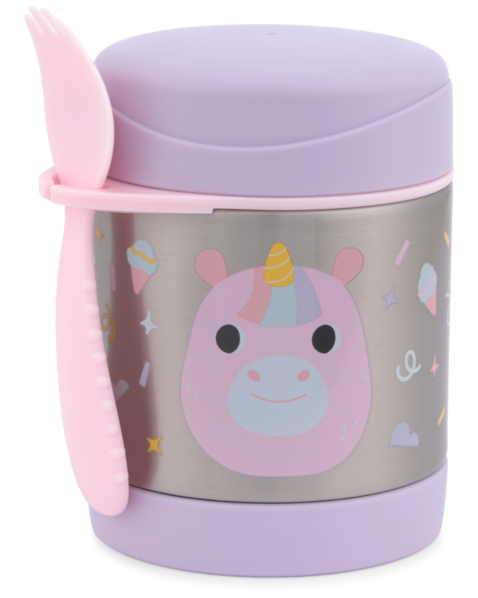 Tupper de acero inoxidable con cubierto, diseño unicornio 