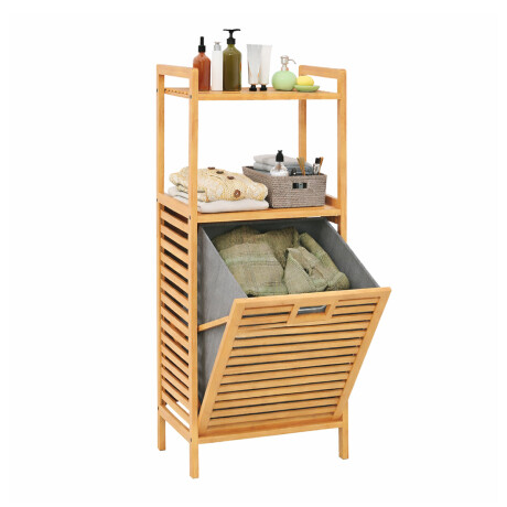 Estanteria con cesto de ropa bambú con 2 estantes - 39x30x95cm Sc