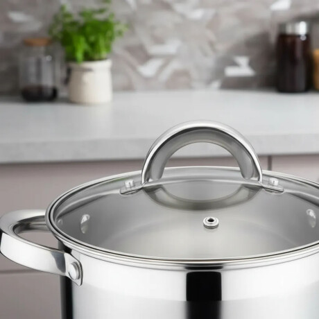 Set 3 Ollas Acero Inoxidable Con Tapas Vidrio Reforzadas Plateado