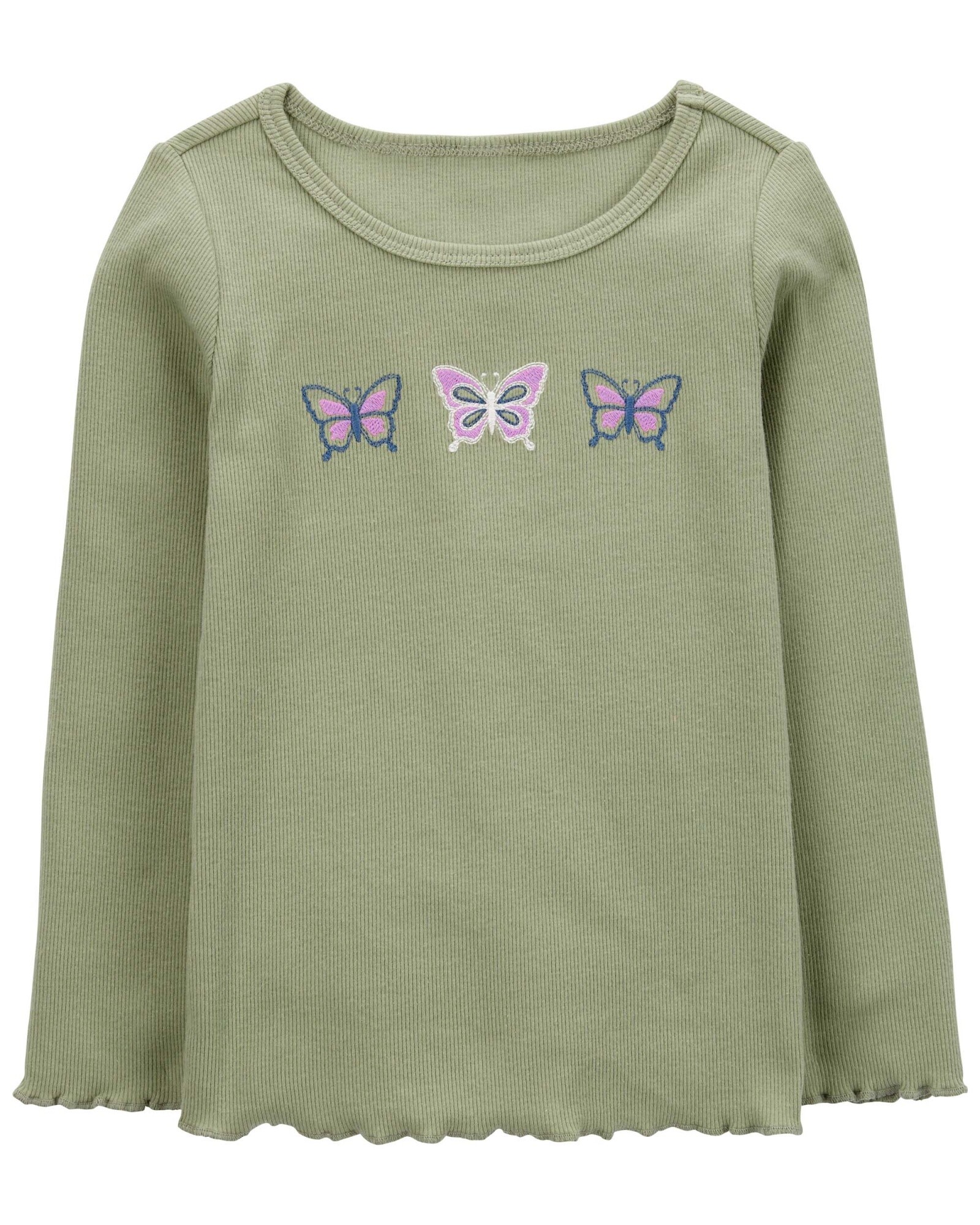 Remera de algodón, manga larga, estampa mariposas Sin color