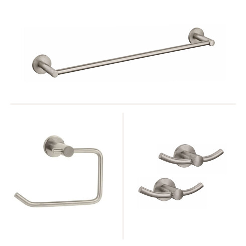 SET DE ACCESORIOS PORTA ROLLO TOALLERO METAL ROMA GRIS GRIS-BRUSHED NICKEL