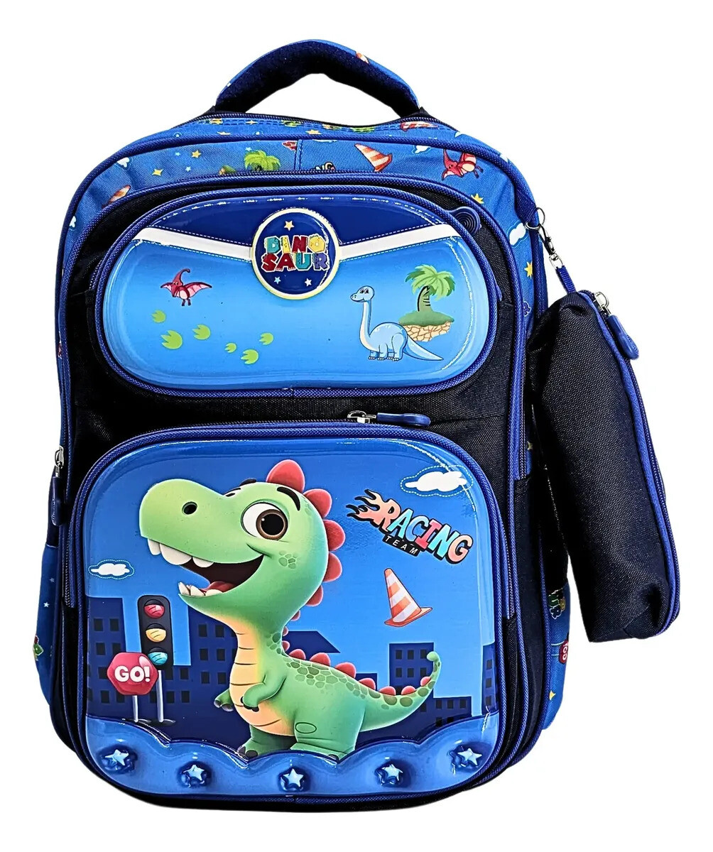 Mochila con 4 bolsillos de Dinosaurio con cartuchera de obsequio 