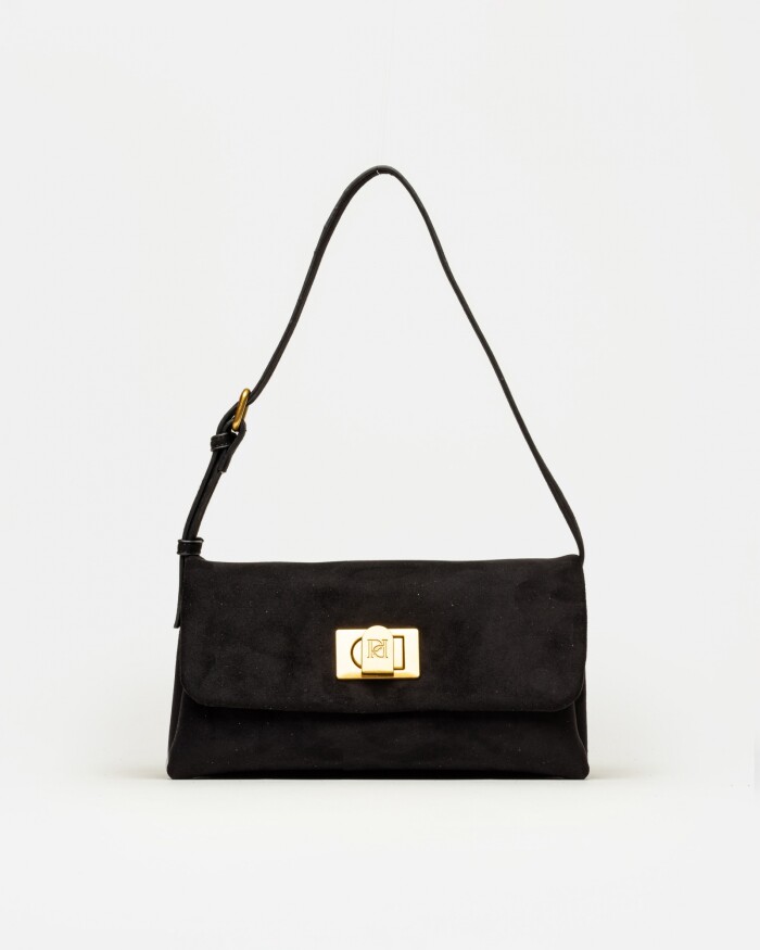 Cartera al hombro Leisure efecto gamuza Negro