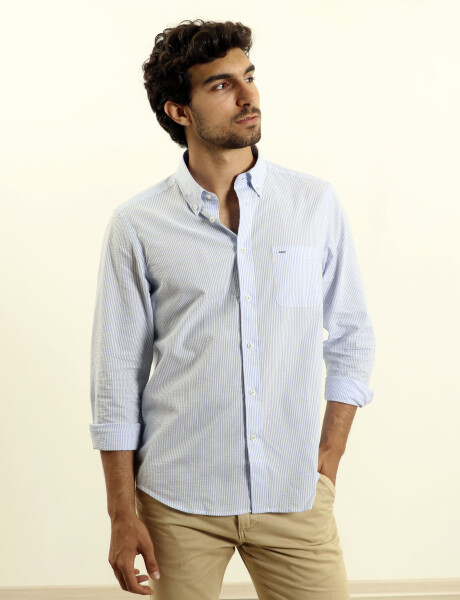 012571 CAMISA HARRINGTON LABEL Blanco/celeste