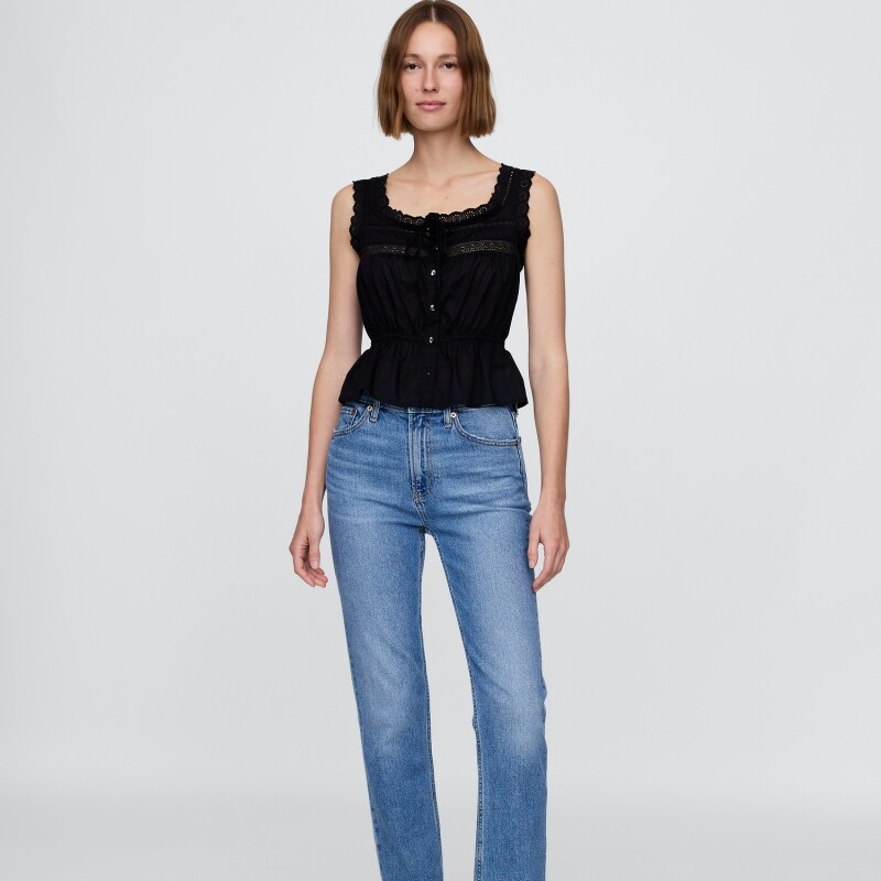 SL LACE TIE FEMME TOP TRUE BLACK