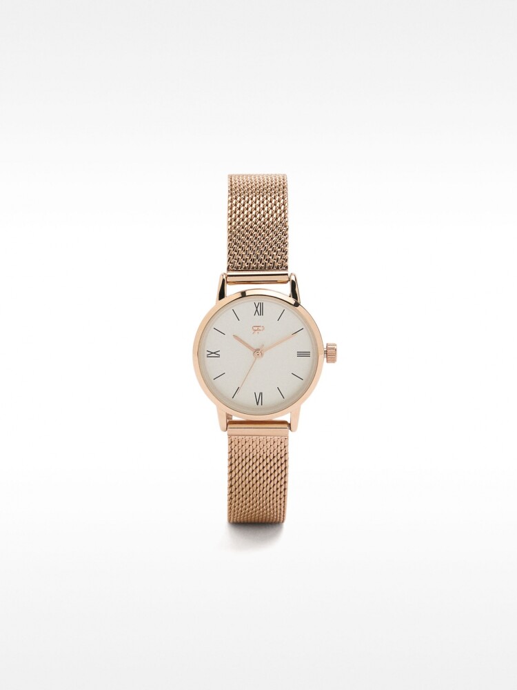 Reloj De Malla Metálica De Acero Inoxidable oro-rosa
