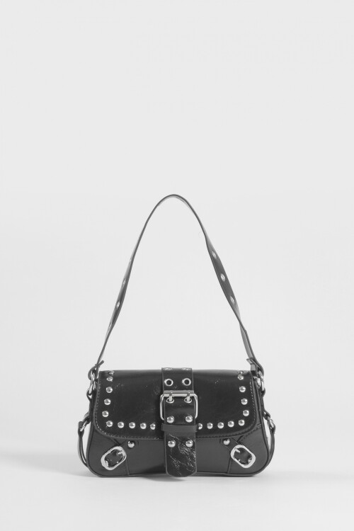 Cartera de hombro con hebilla y tachas negro