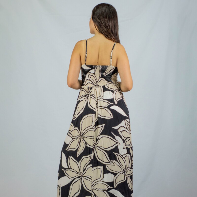 Vestido Ethnic Flowers Black/beige