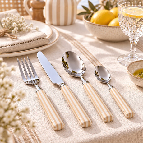 Set de Cubiertos Acero Inoxidable 24 Piezas Mango Rayas Beige